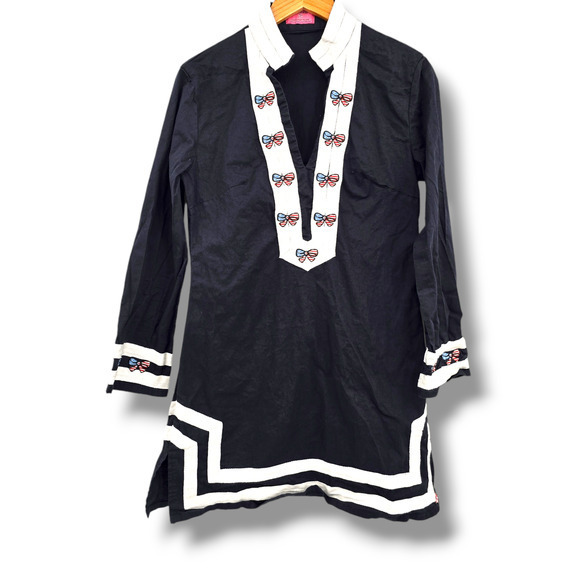 Castaway Nantucket Island Nautical Patriotic Flag Bow V Neck Tunic Dress Size Sm - Picture 1 of 11